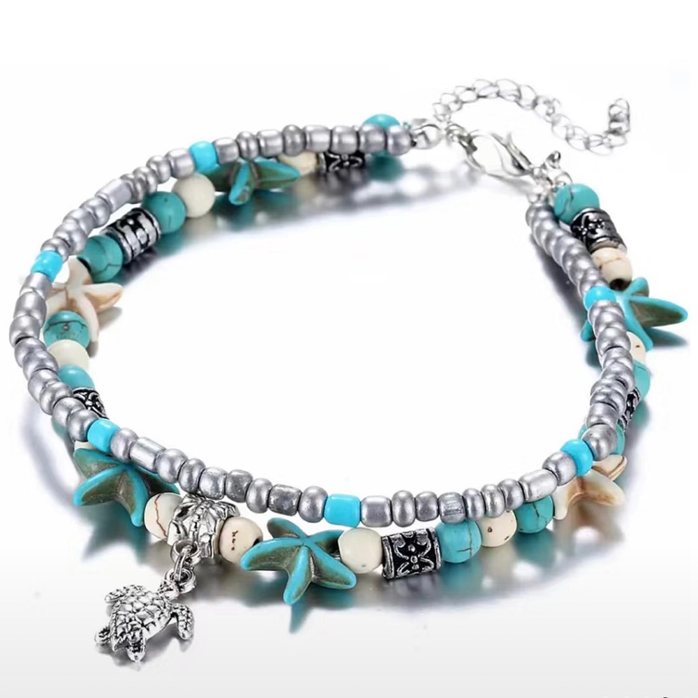 Beaded Turtle Charm Anklet